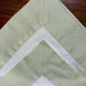 COPY - 100%Linen Vintage white one willow green large border hemstitch 8 dinner…